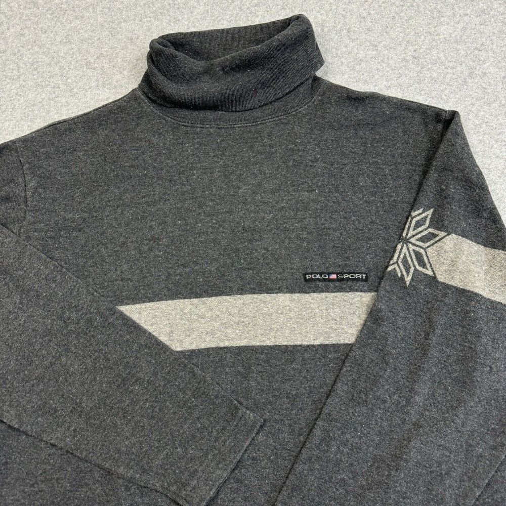 Vintage Polo Sport Ralph Lauren Sweater Mens Small Grey Stripe Logo Made in USA